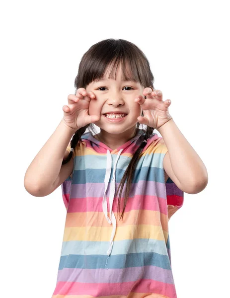 Criança Menina Mostrando Dentes Frente Com Grande Sorriso Saudável Feliz — Fotografia de Stock