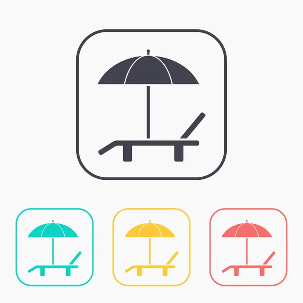 Playa vector icono de color conjunto. Paraguas con tumbona — Archivo Imágenes Vectoriales