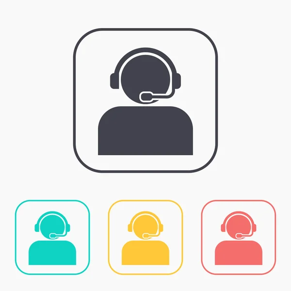 Opérateur de support client avec ensemble d'icônes couleur casque — Image vectorielle