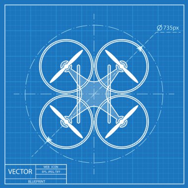quadrocopter dron vektör blueprint simgesi 
