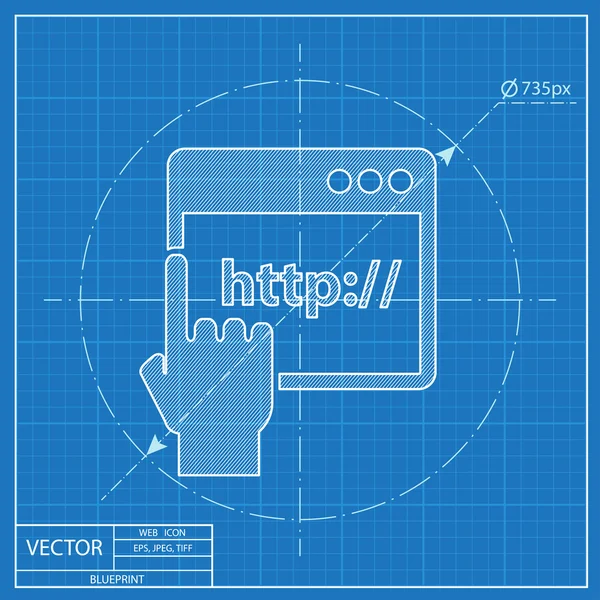 Web browser application window blueprint icon — Stock Vector