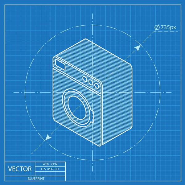 Isometrisches 3D-Blaupause-Symbol für Waschmaschine — Stockvektor
