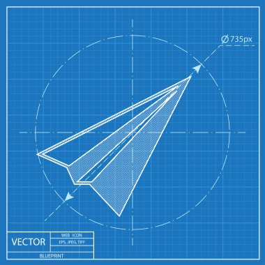 Kağıt Uçak işareti. Uçak sembolü. Seyahat vektör blueprint simgesi.