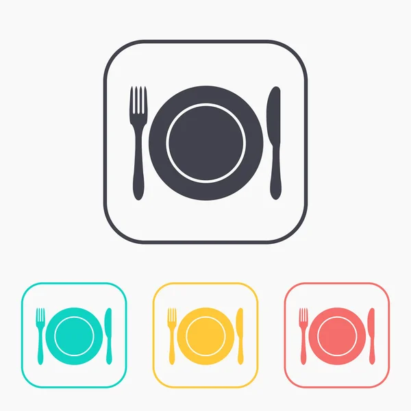 Kitchen icon of dish, fork and knife — Stock Vector