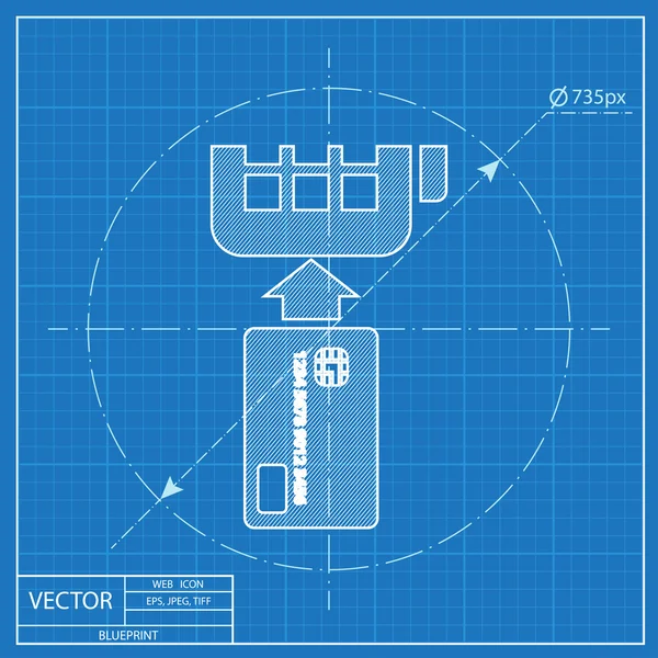 Kredi kartı ile ödeme, vektör blueprint simgesi okuma chip — Stok Vektör