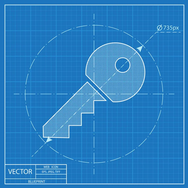 Porte clé vecteur blueprint icône — Image vectorielle