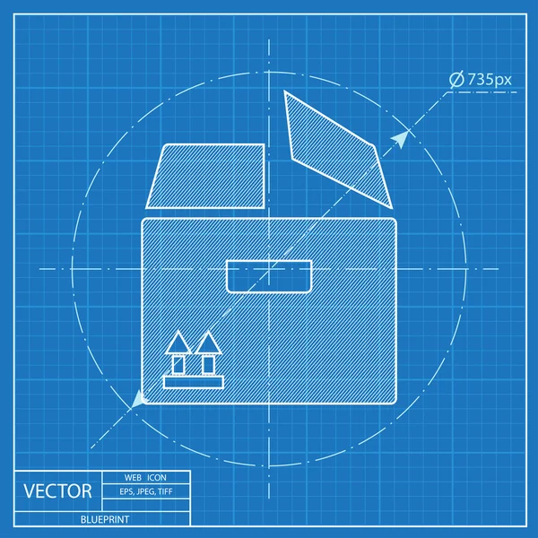 Geöffnete Box-Vektor-Blaupause-Symbol — Stockvektor