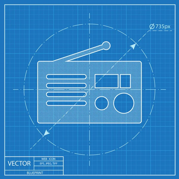 Retro Radio Vektor Blaupause Symbol — Stockvektor