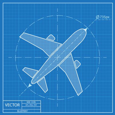 Uçak vektör blueprint simgesi 