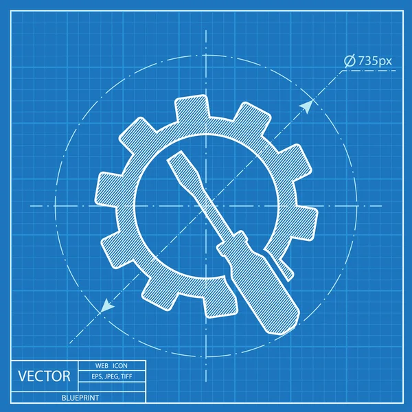 Screwdriver and gear blueprint icon, vector illustration — Stock Vector