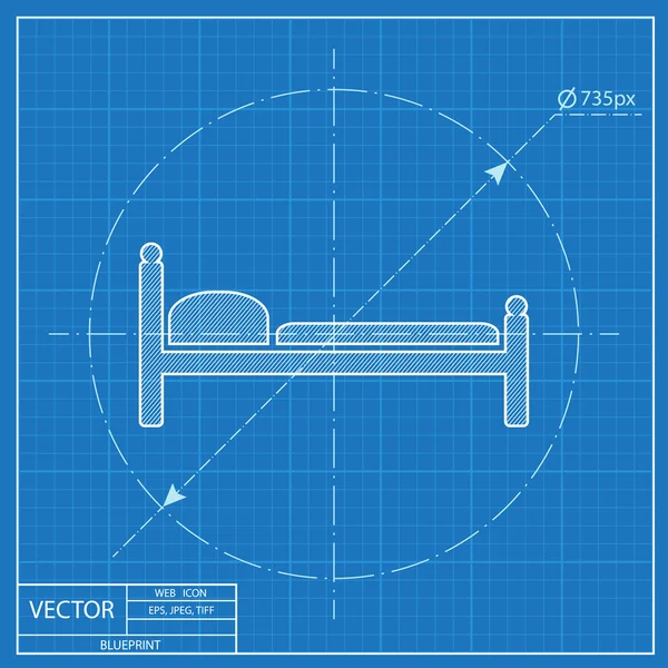 Ágy vektor blueprint ikon — Stock Vector