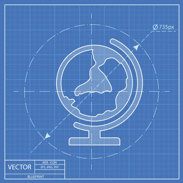 Earth globe blauwdruk pictogram — Stockvector