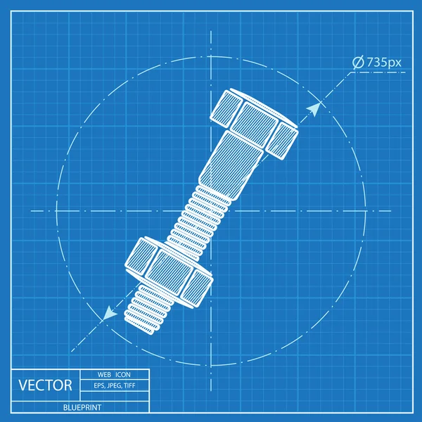 Cıvata ve somun blueprint simgesi, vektör çizim 