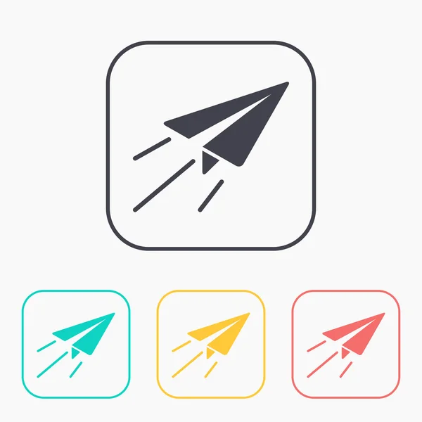 Papier vliegtuig teken. Vliegtuig symbool. Kleur pictogram reisset. — Stockvector