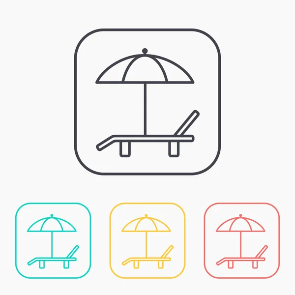 Playa vector icono de color conjunto. Paraguas con tumbona — Archivo Imágenes Vectoriales