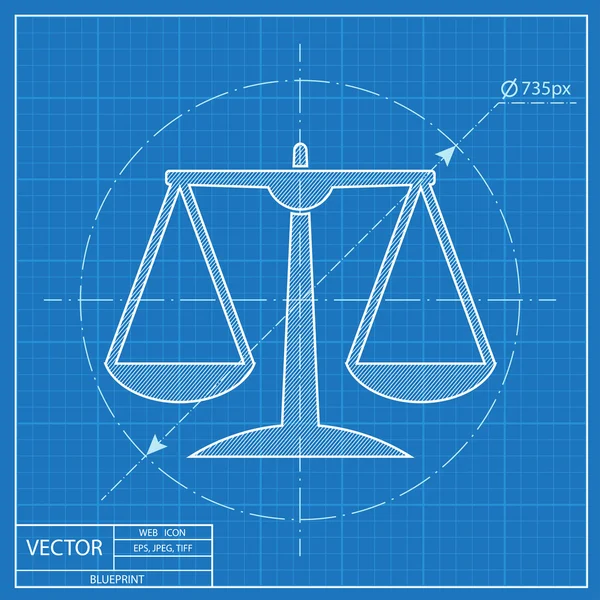 Vit rättvisa skala ikonen på blå bakgrund — Stock vektor