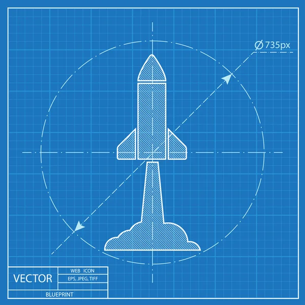 Raketenvektorsymbol starten. Blaupause Stockillustration