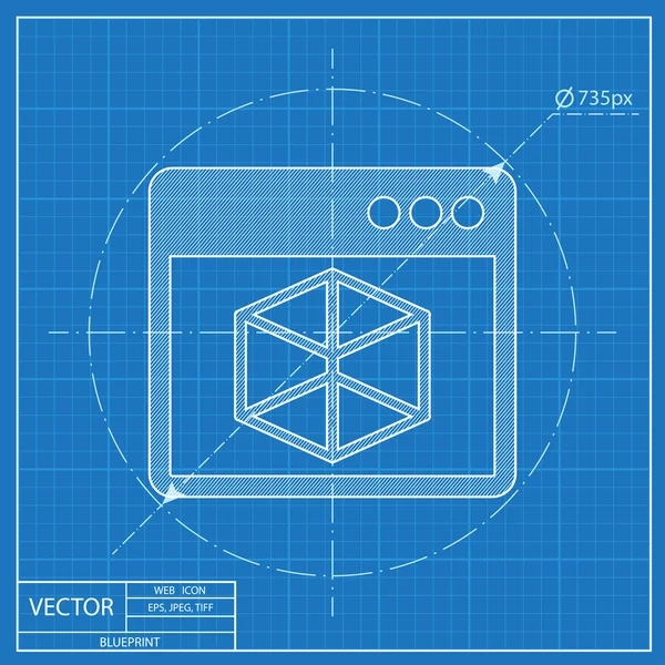 Vector icon of 3d program window. Blueprint style — Stock Vector