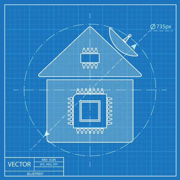 Икона умного дома. Blueprint style — стоковый вектор