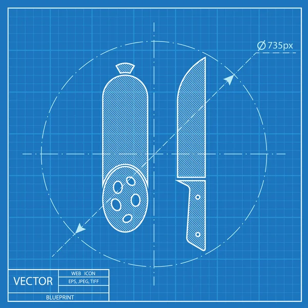 칼으로 살라미의 청사진 아이콘 — 스톡 벡터
