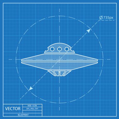 UFO uçan daire simgesi. Plan stil