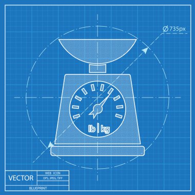 Vector Kitchen scale icon on blue background clipart