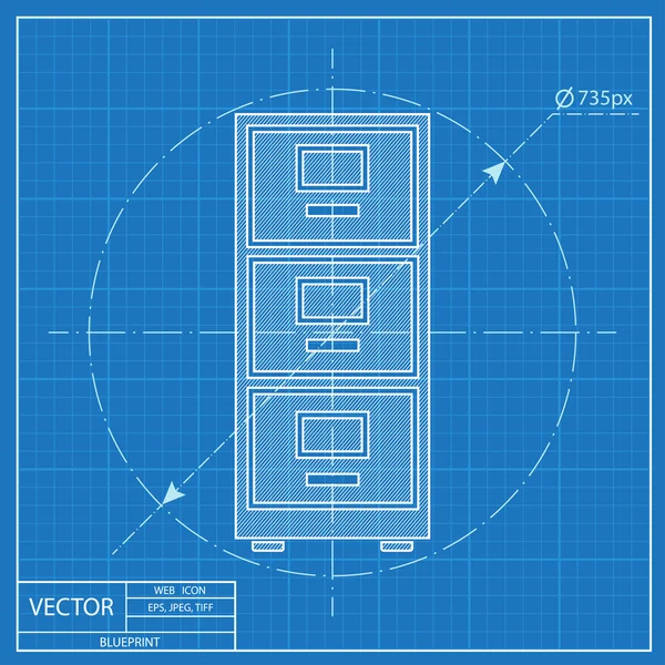 Szekrény ikonra. Blueprint stílus — Stock Vector