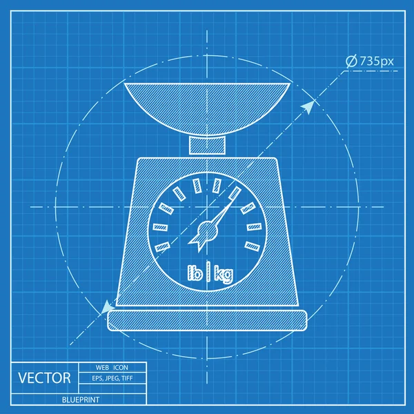 Vector ícone escala de cozinha no fundo azul — Vetor de Stock