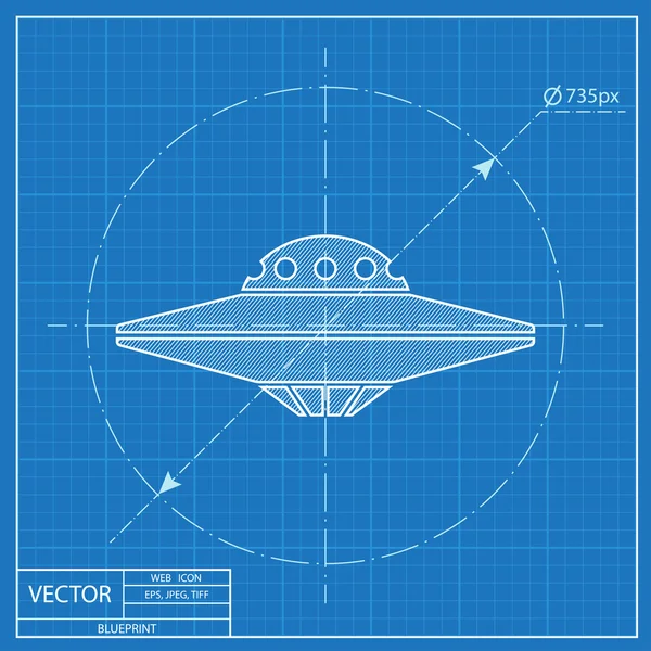 Ufo fliegende Untertasse Symbol. Blaupause Vektorgrafiken