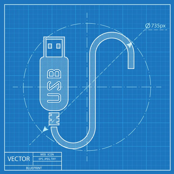 Icône de câble USB. Style de plan directeur — Image vectorielle