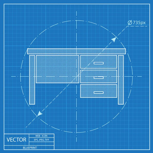 Irodai asztal ikonra. Blueprint stílus — Stock Vector