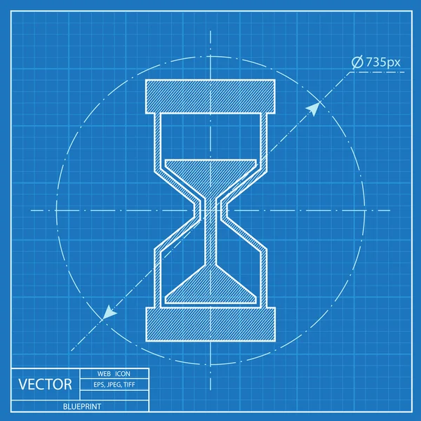 Blueprint icon of hourglass measuring time — Stock Vector