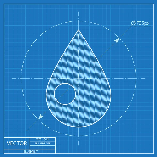 Su damlası simgesini blueprint — Stok Vektör