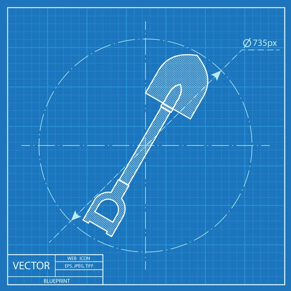 Blueprint icon of spade — Stock Vector