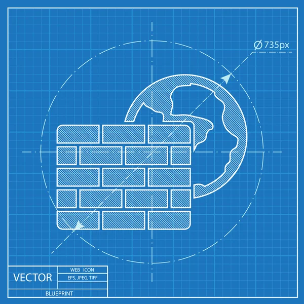 방화벽의 청사진 아이콘 — 스톡 벡터