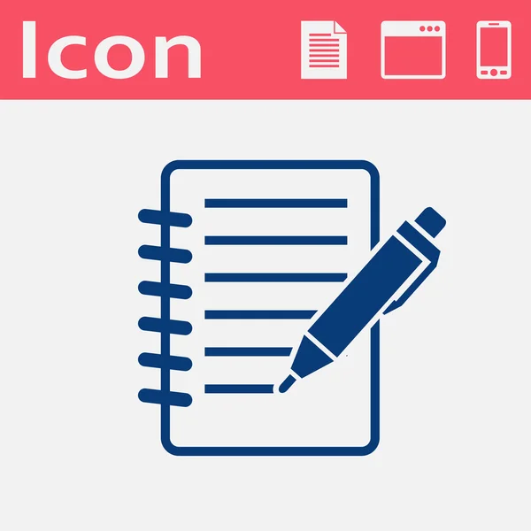 Notebook met pen platte vector icon — Stockvector