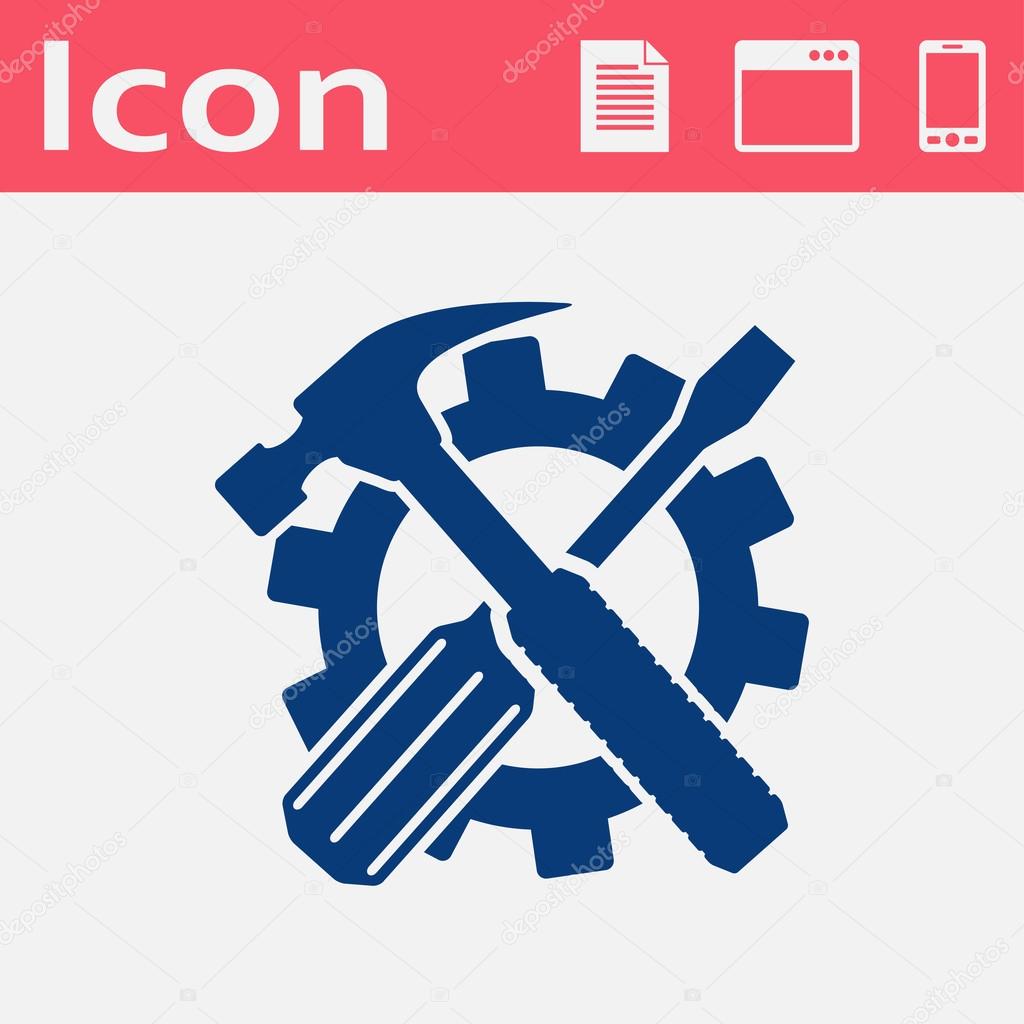 Crossed screwdriver and hammer tools, vector