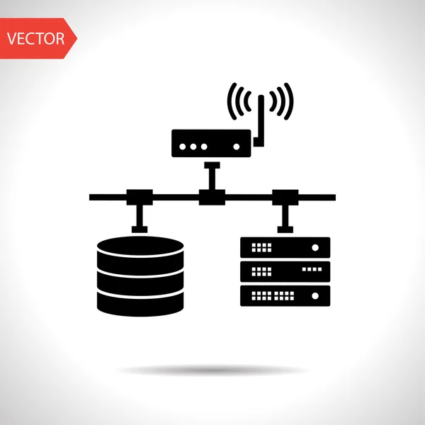 Lapos számítógép hálózat-val wi-fi-adatbázis és a kiszolgáló — Stock Vector