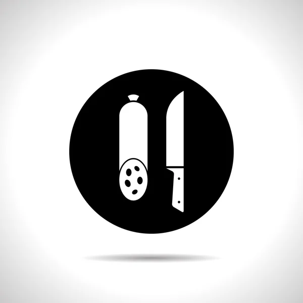 Icon of salami with knife — Stock Vector