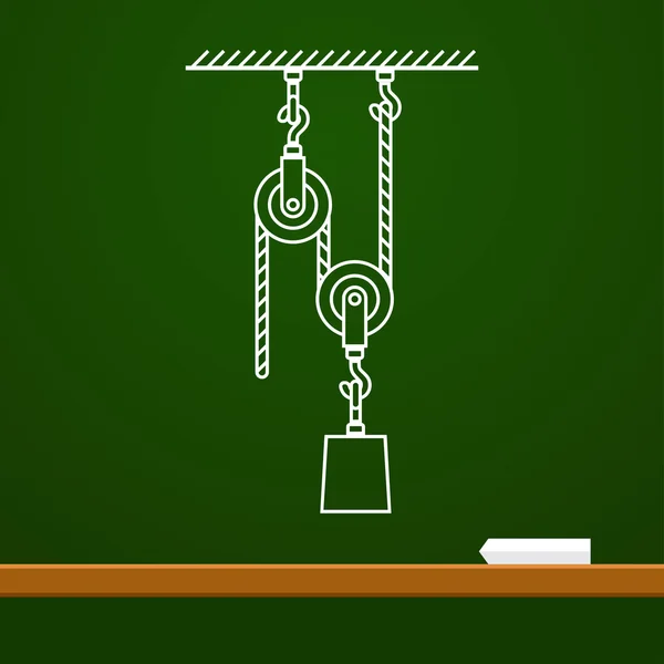 Geladene bewegliche Flaschenzüge und Seilphysik-Zeichnung an Bord — Stockvektor
