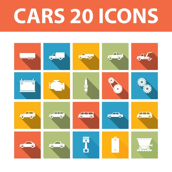 Cars 20 vector flat icons set — Stock Vector