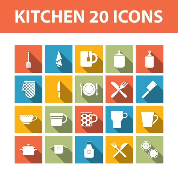 Kitchen 20 vector flat icons set — Stock Vector