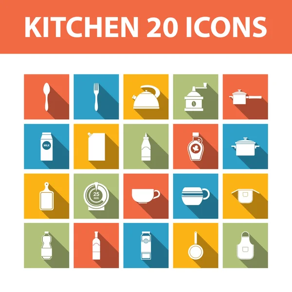 Kitchen 20 vector flat icons set — Stock Vector