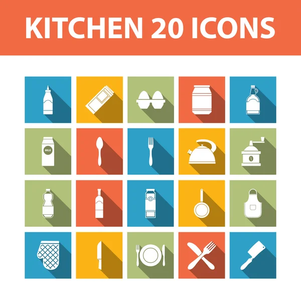 Kitchen 20 vector flat icons set — Stock Vector