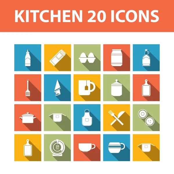 Kitchen 20 vector flat icons set — Stock Vector