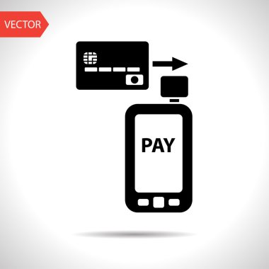 Mobile payment. Credit card reader on smartphone scanning a credit card clipart