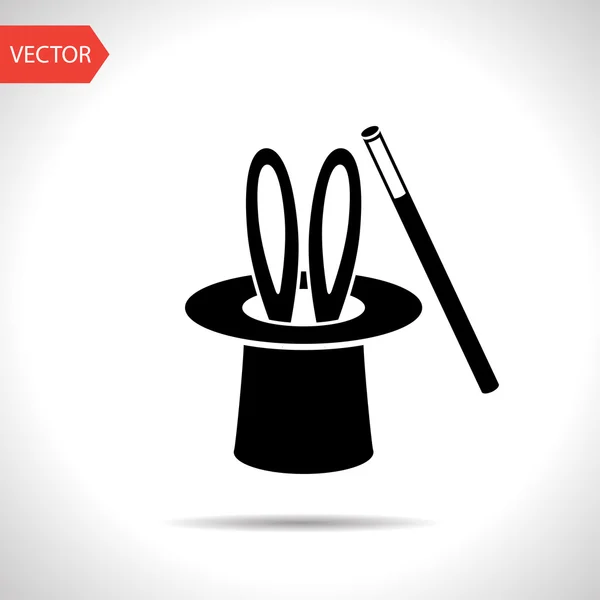 Магический трюк кролика в цилиндре черной шляпы — стоковый вектор