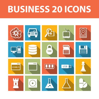 Bisiness 20 renk vektör düz simgeler gölgeler seti ile