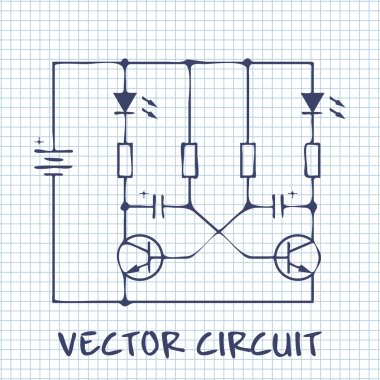 electronic circuit scheme on white squared paper sheet background