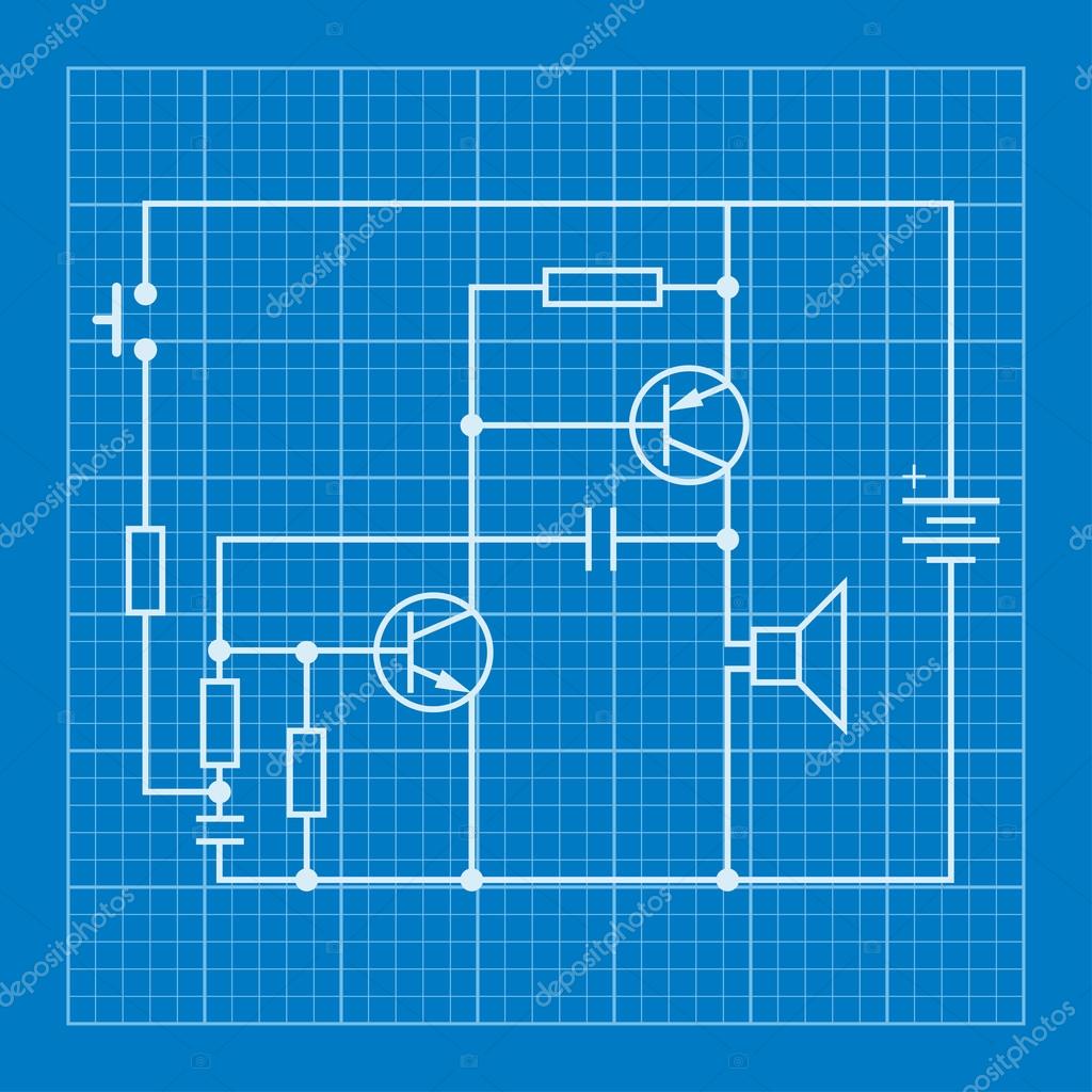 Electronic circuit scheme blueprint background — Stock Vector © Icon